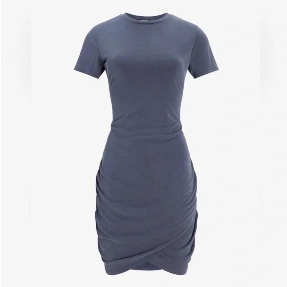 Express Petite Ruched T-Shirt Dress in Slate Blue